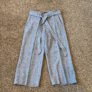 Banana Republic cropped linen Striped Wide-Leg Tie-Waist Pants - Blue/White